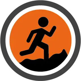 Logo rond gris avec un traileur noir sur une montagne sur un fond orangé Pyrénées Ludiques